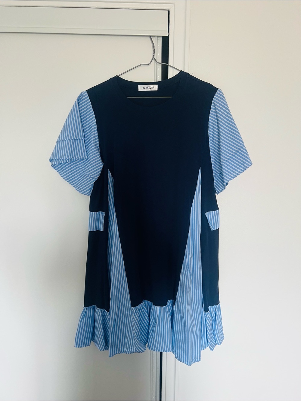 Woman’s Navy and Light Blue Striped Panel Dress